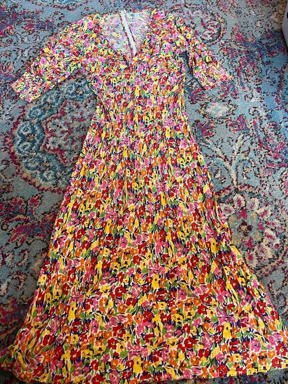 RIXO Floral Maxi Dress in Pink, Yellow & Green